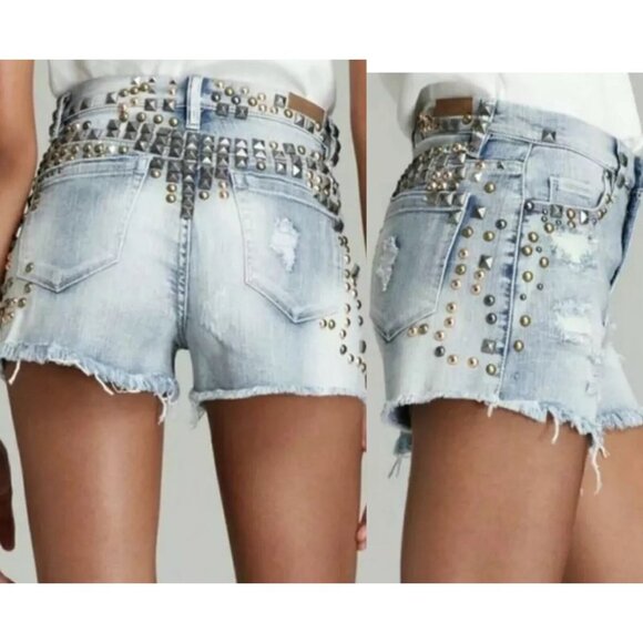 Blank NYC Pants - $108 BLANK NYC Heavy STUDDED Sz 29 Hi-Rise JEAN Shorts CUT OFFS embellished
